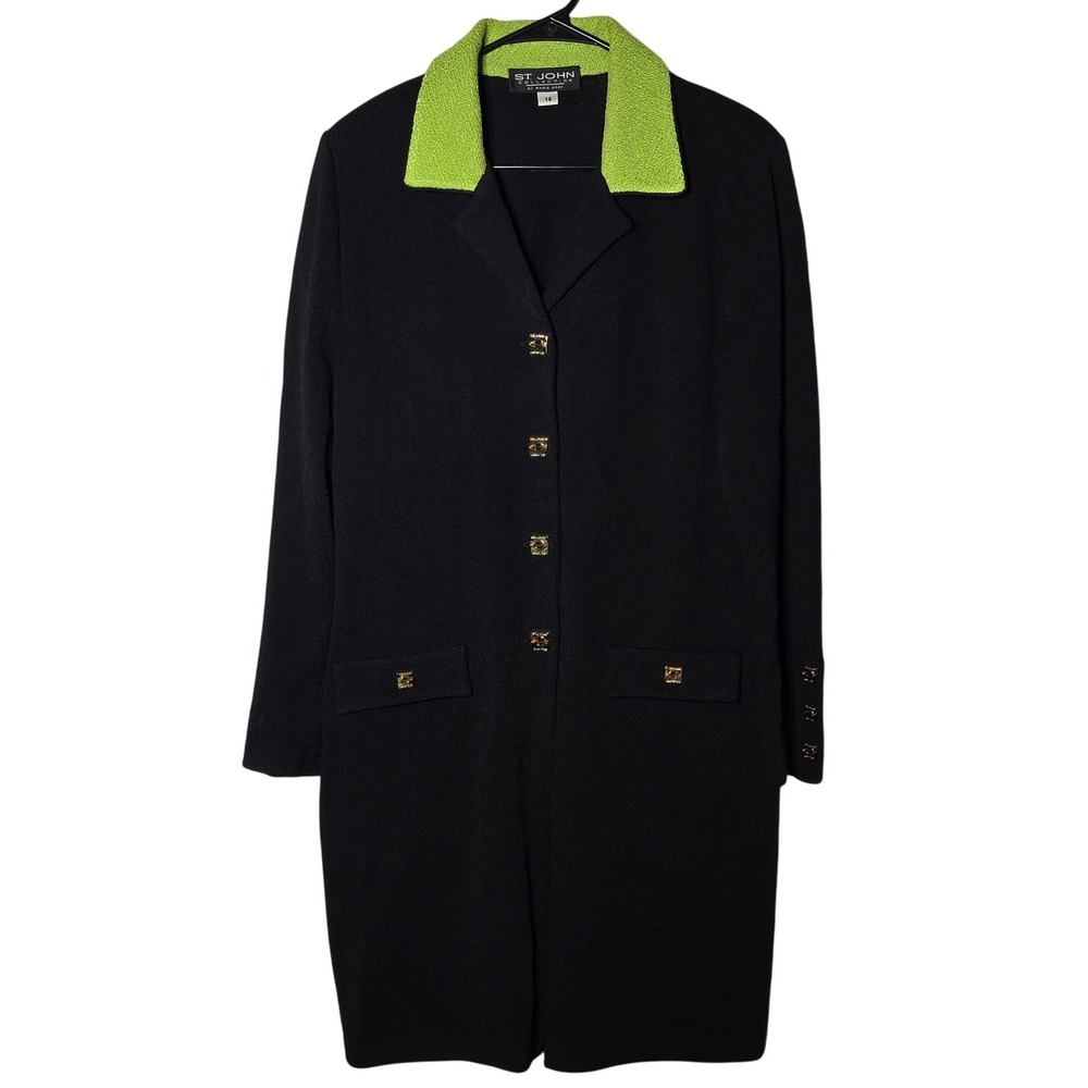 St John Collection Marie Gray Santana Knit Long Coat Jacket 14 Quiet Luxury